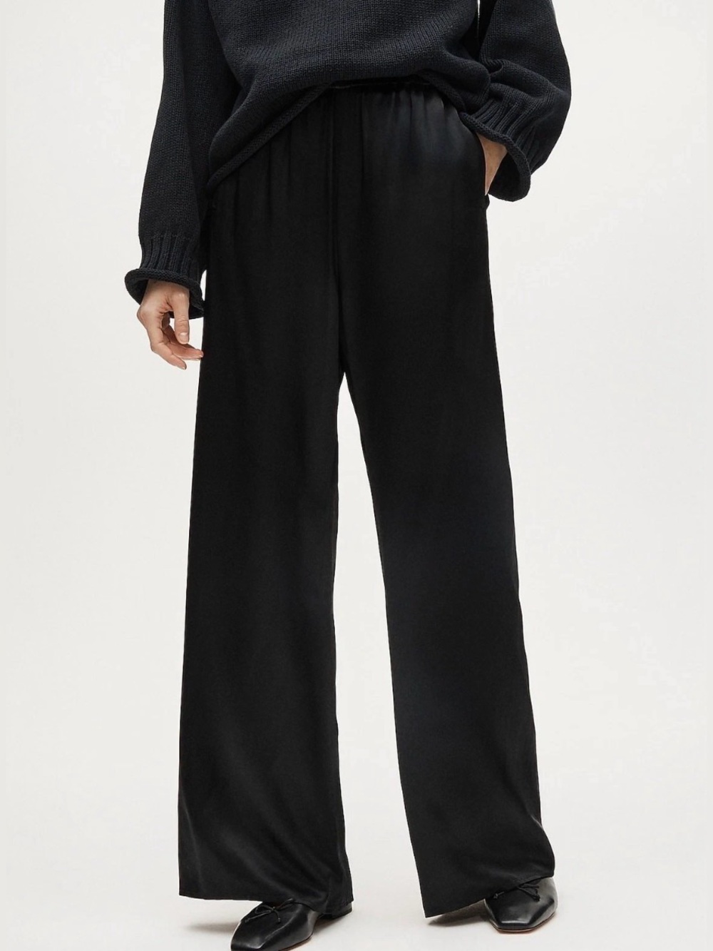 J. Crew Viscose Cosmo Pants Luster Charmeuse Elastic Waist Wide Leg Black XL NWT